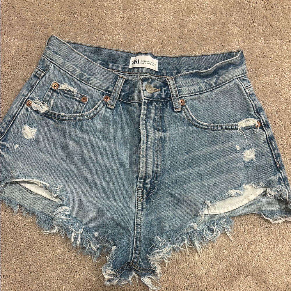 Zara Blue Distressed Jean Shorts